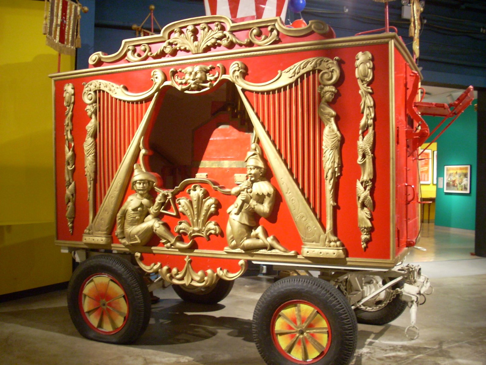 Ringling Circus Museum in Sarasota Florida. Ornate Musical Circus Car with Harps.